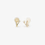 Pair of 18K gold plated sterling silver V-shape clip-on stud earrings with zircon on white background