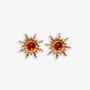 Gold sun clip-on ear studs with red faux rubies adding fiery power.