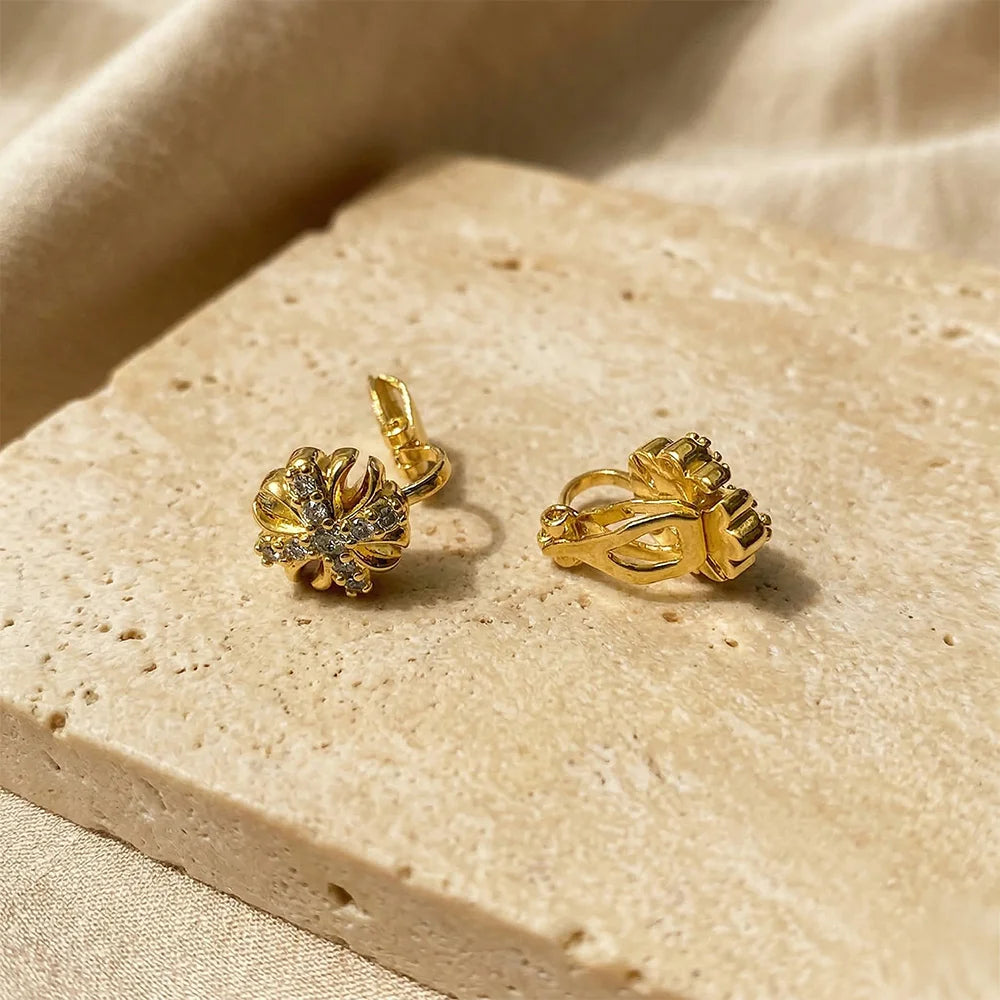 Gold Cross Clip-On Stud Earrings
