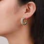 Gold helix hoop clip-on earrings side view worn on ear, textured twisted design