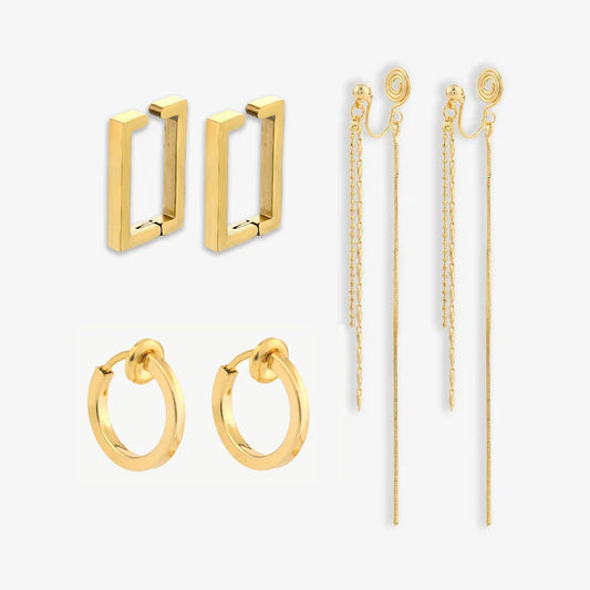 Golden Chic Trio Women's Clip-On Earring Set