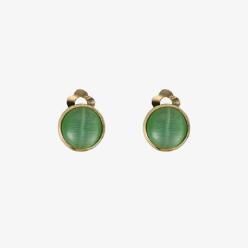 Green cat eye clip-on earrings with gold-plated finish

