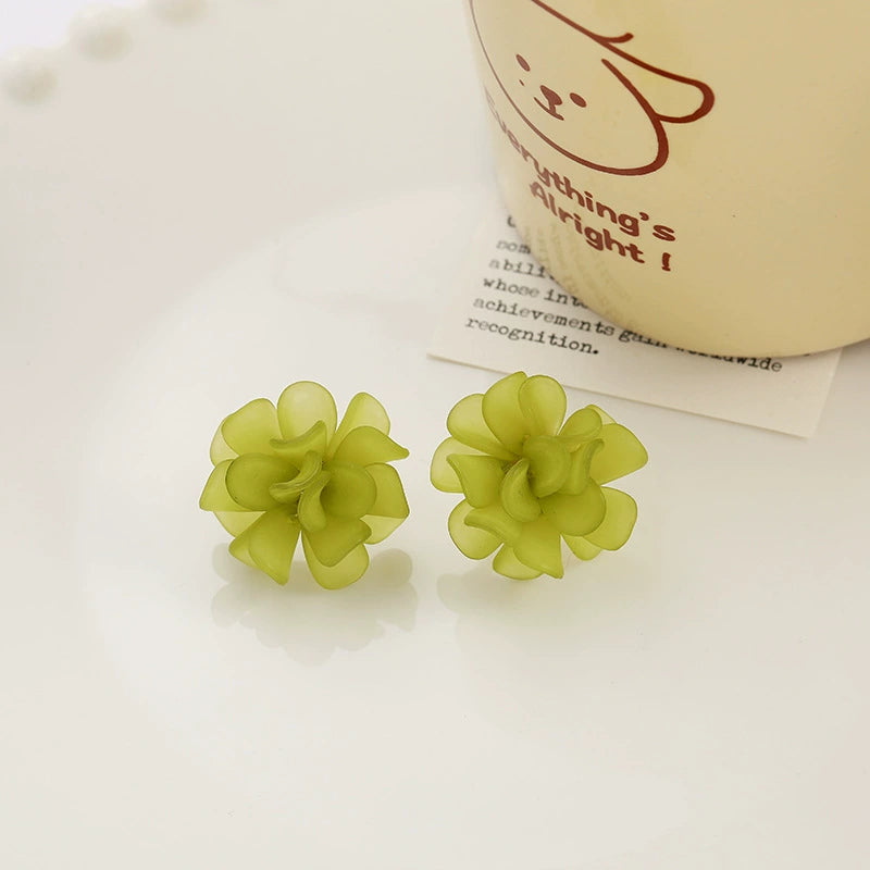 Boucles d'oreilles à clip en forme de fleur verte