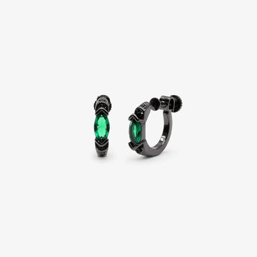 Emerald Black Screw Back Clip-On Hoop Earrings on white bakcground