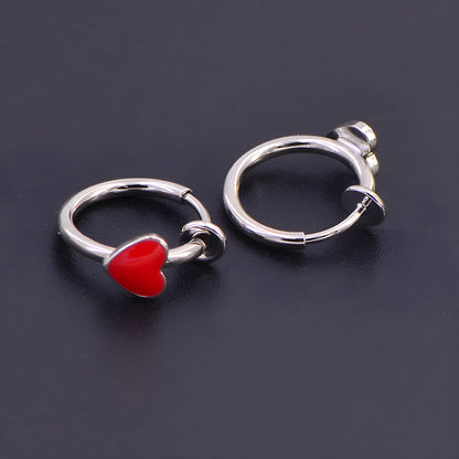 Elegant clip-on hoop earrings for women featuring a vibrant red heart.