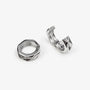 Two silver-toned metal ear cuffs shown on a clean white background, one displaying the threaded inner opening and the other showing the outer crimped closure.