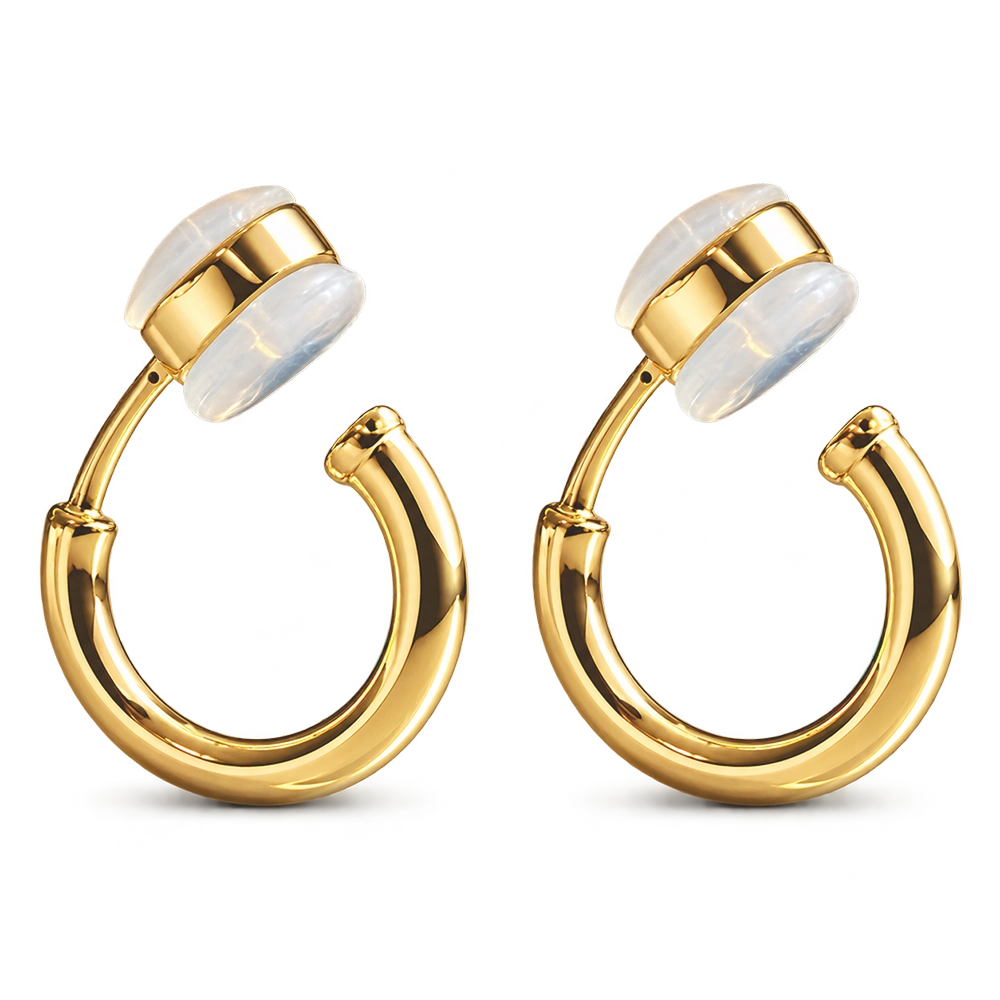 18K yellow gold-plated huggie hoop clip-on earrings on a white background.