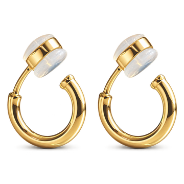 18K yellow gold-plated huggie hoop clip-on earrings on a white background.