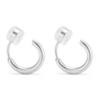 A pair of silver-toned curved hoop clip on earrings, shown on a clean white background.