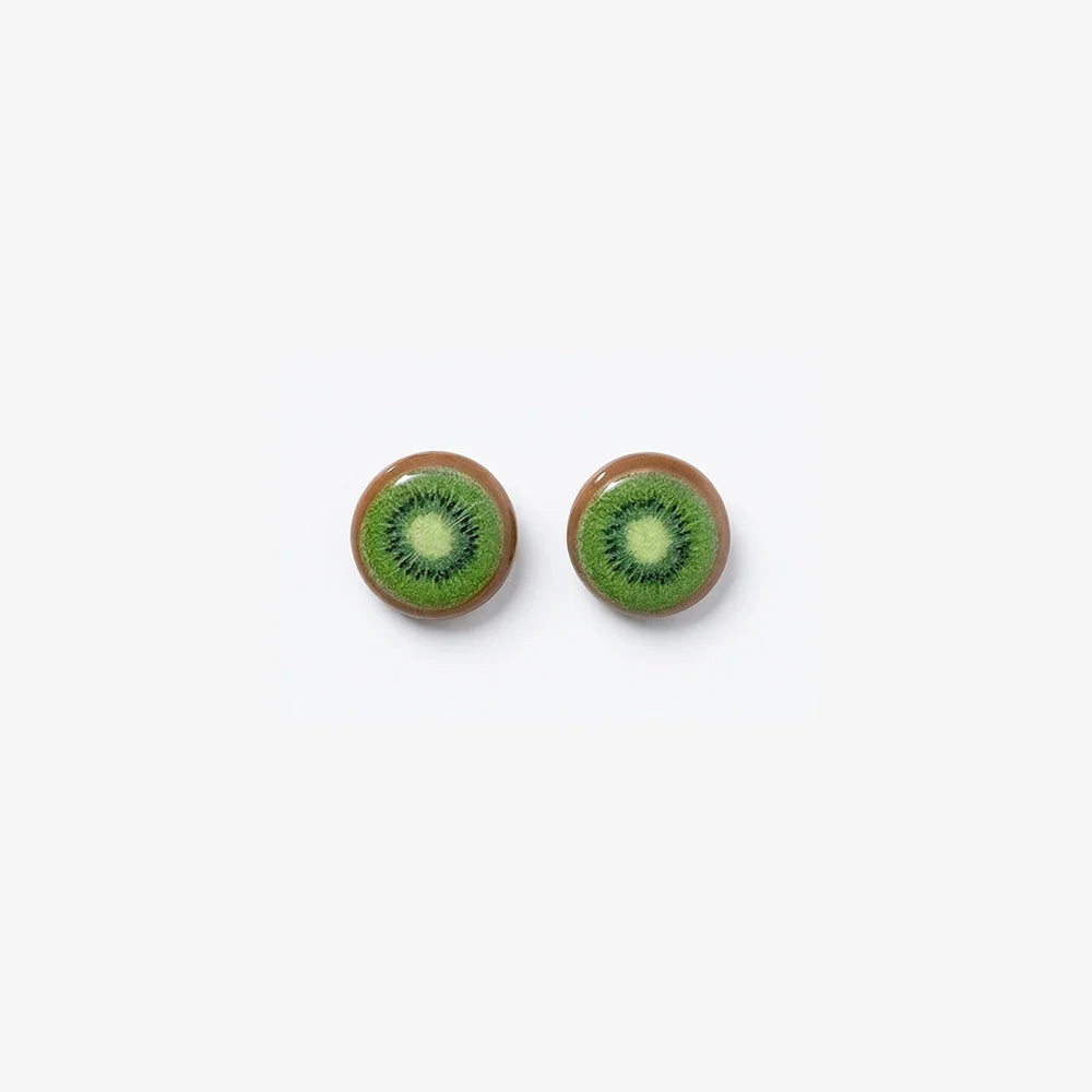 A pair of no-piercing Sweet Kiwi Magnetic Stud Earrings, showcasing their detailed resin fruit slice design, isolated on a white background.