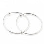 Silver large hoop clip-on earrings displayed overlapping on white background showing polished metallic finish