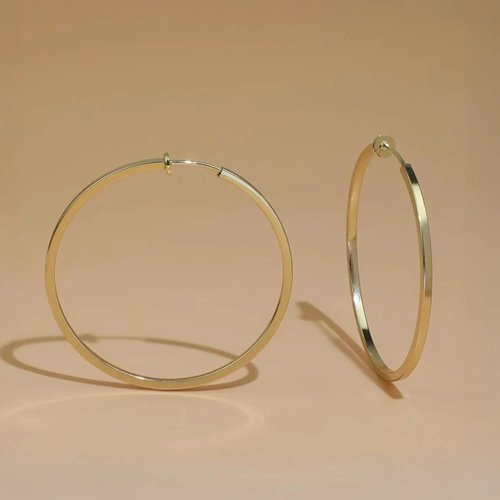 Large Square Tube Clip-On Hoop Earrings in Gold