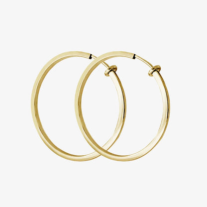 Large Square Tube Clip-On Hoop Earrings in Gold