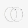 Silver large square tube clip-on hoop earrings front view on white background