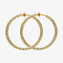Large twisted textured hoop clip-on earrings in gold shown from front view on white background