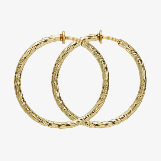 Large Twisted Textured Hoop Clip-On Earrings In Gold