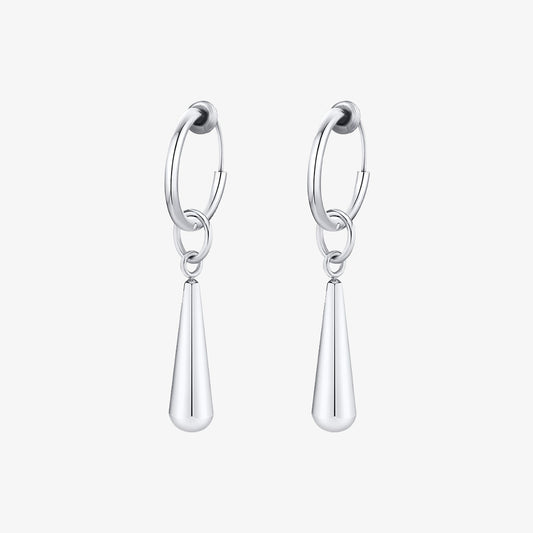 Silver Long Drop Clip-On Hoop Earrings featuring polished titanium steel and a 36mm drop design.