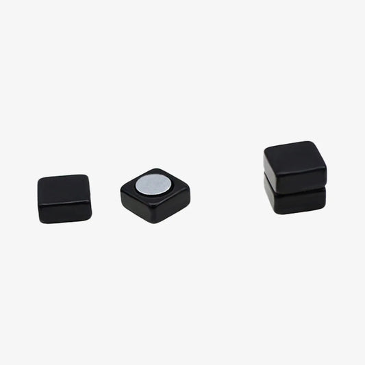 Close-up of Matte Black Square Magnetic Stud Earrings front view