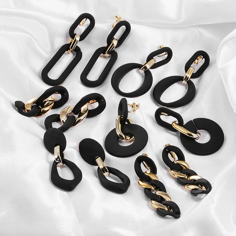 Matte Black & Gold Clip-On Earrings Collection