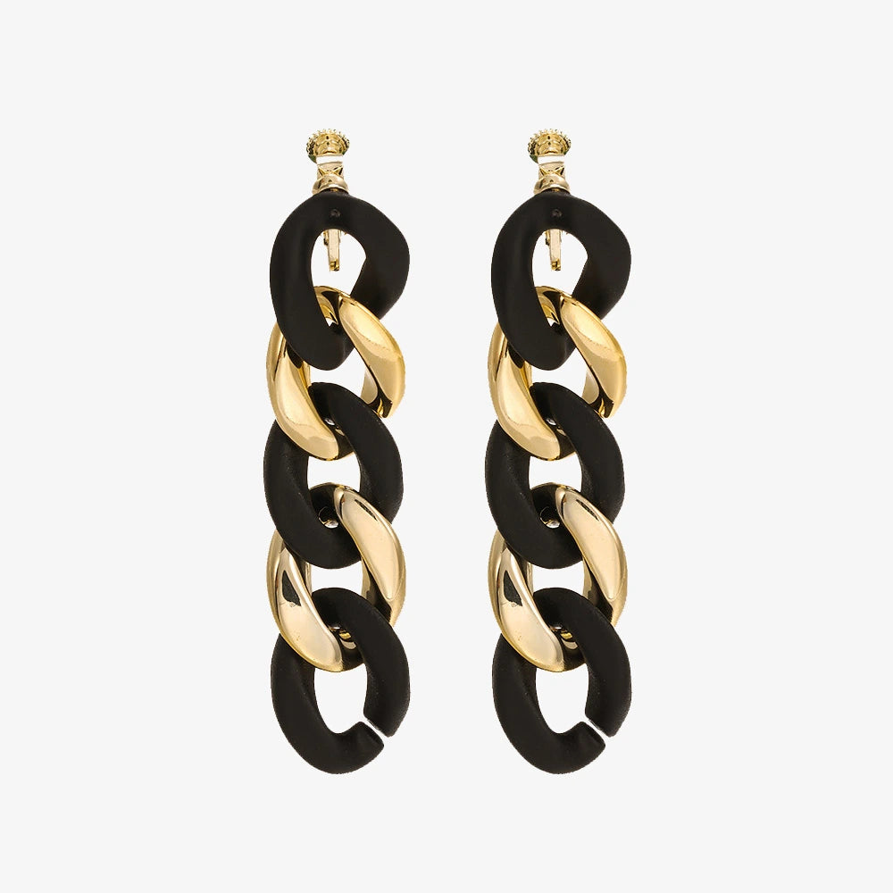 Matte Black & Gold Intertwined Chain Clip-On Earrings