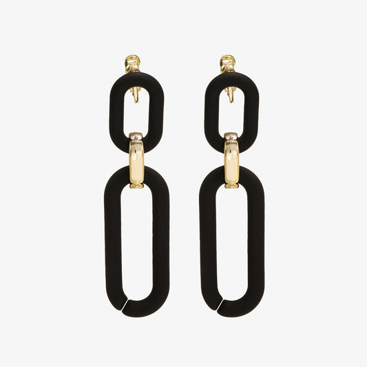 Modern Matte Black & Gold Linear Loop Clip-On Earrings