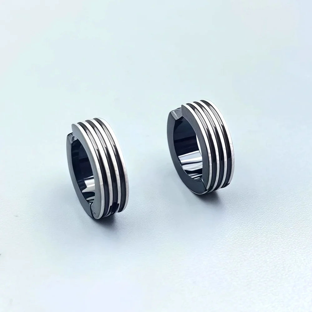Men's tianium steel clip-on earrings with bold masculine look
