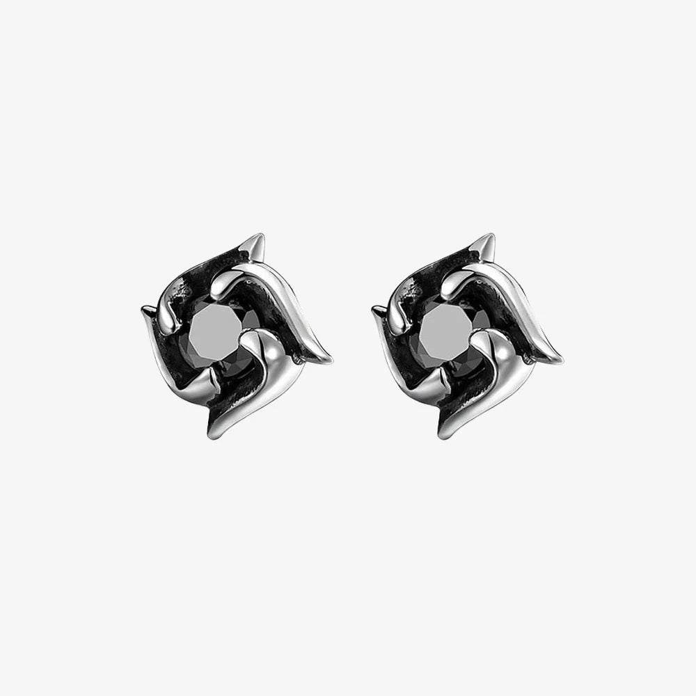 Metallic Windmill Magnetic Stud Earrings with Black Zircon 
