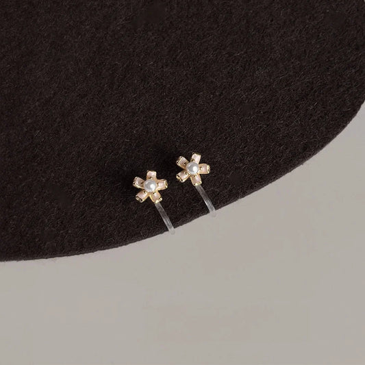 Mini Pearl Flower Invisible Clip-On Stud Earrings