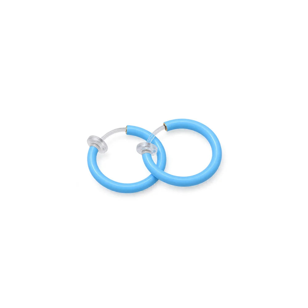 A pair of light blue hoop earrings, shown on a plain white background.