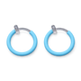 A pair of light blue glow-in-the-dark hoop earrings with spring-hoop clip-on, shown on a plain white background.