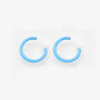 Blue mini glow clip-on hoop earrings front view on white background