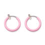 A pair of pink glow-in-the-dark hoop earrings, shown on a plain white background.