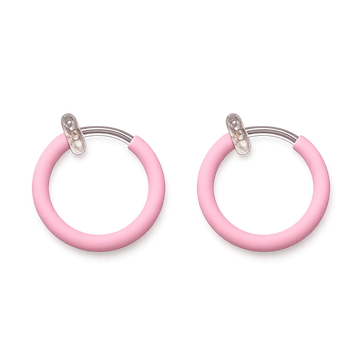 A pair of pink glow-in-the-dark hoop earrings, shown on a plain white background.