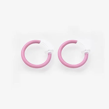 Pink mini glow clip-on hoop earrings front view on white background