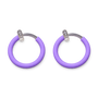A pair of lavender purple hoop earrings, shown on a plain white background.