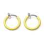 A pair of yellow hoop earrings, shown on a plain white background.