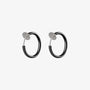 Black mini hoop clip on earrings front view on white background showing metallic accents and sleek design
