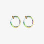 Iridescent mini hoop clip-on earrings pair front view on white background showing rainbow metallic finish