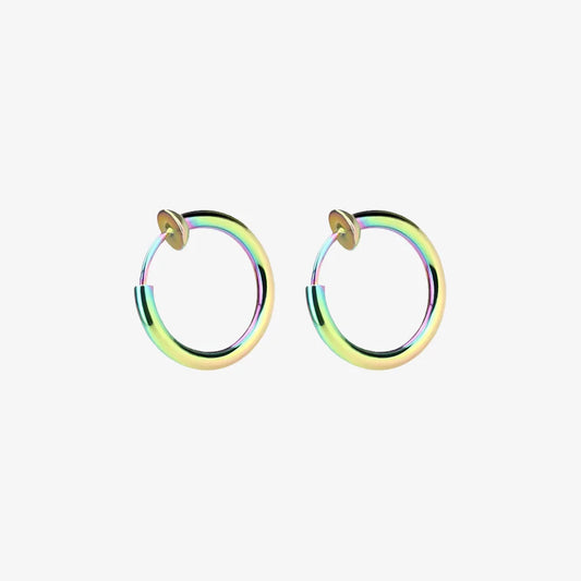 Mini Hoop Clip On Earrings in Iridescent