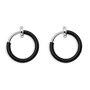 Black mini hoop clip on earrings front view on white background showing metallic accents and sleek design