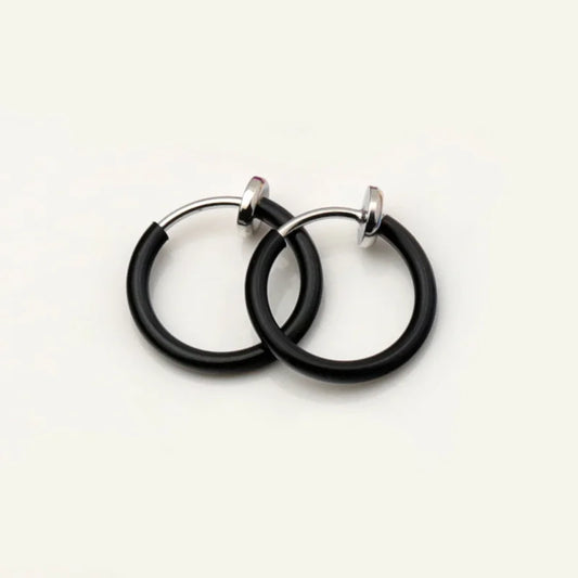 Mini Hoop Clip On Earrings in Black