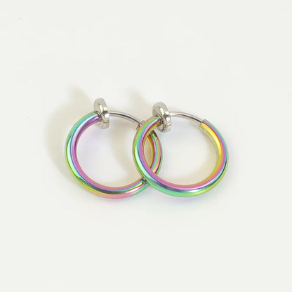 Mini Hoop Clip On Earrings in Iridescent