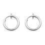 Silver mini hoop clip on earrings front view on white background