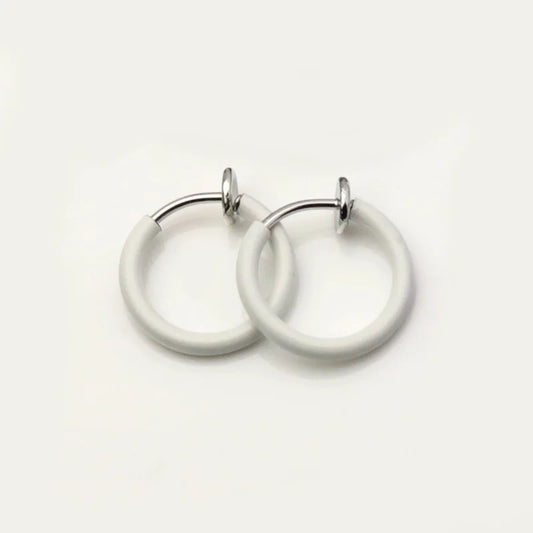 Mini Hoop Clip On Earrings in White