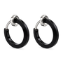 Black Mini Square Tube Clip-On Hoop Earrings with a bold black enamel finish and sliding spring-ring clip design.