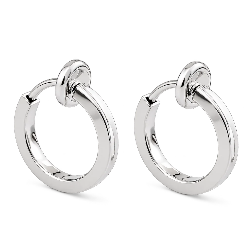 Silver Mini Square Tube Clip-On Hoop Earrings with a sleek silver-plated finish and sliding spring-ring clip design.