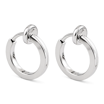 Silver Mini Square Tube Clip-On Hoop Earrings with a sleek silver-plated finish and sliding spring-ring clip design.