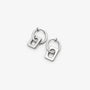 Silver modern minimalist square clip-on earrings displayed on clean white background, front view angle