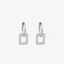 Silver modern minimalist square clip-on earrings with hoop tops displayed front view on white background