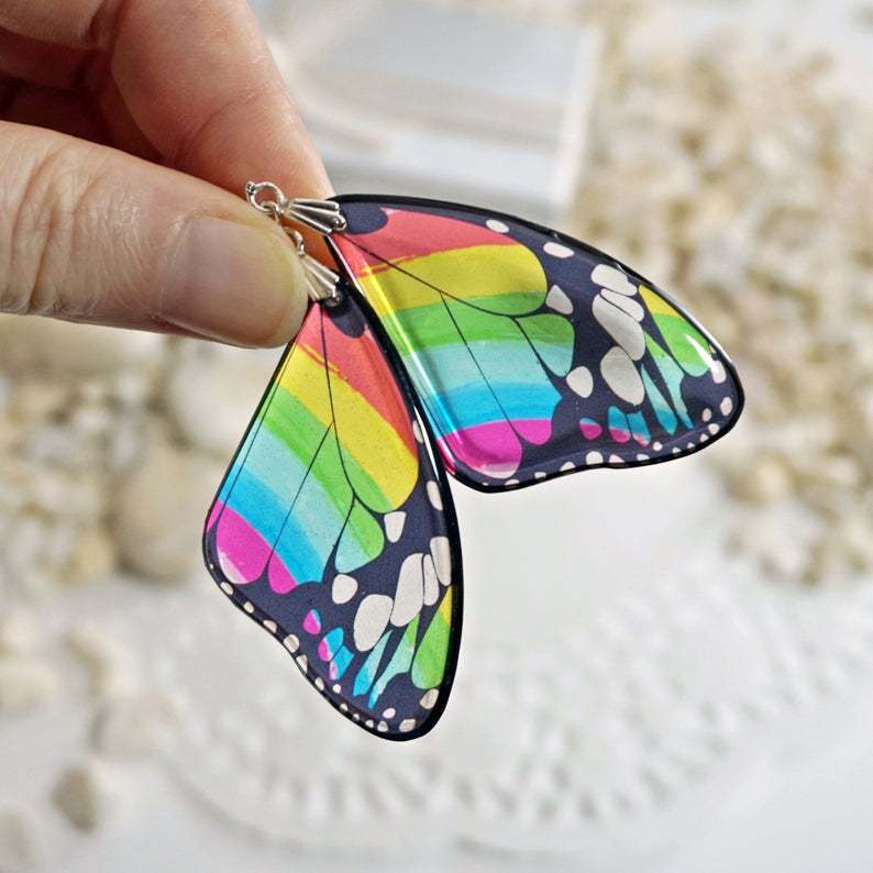 Colorful monarch butterfly earrings, perfect for pride parade, summer festivals or everyday wear.